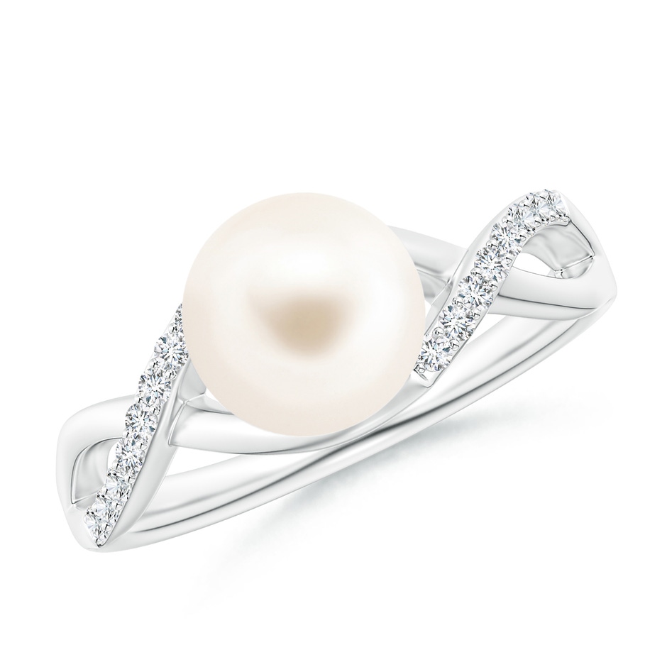 8mm AAA Freshwater Pearl Criss Cross Shank Engagement Ring in White Gold 