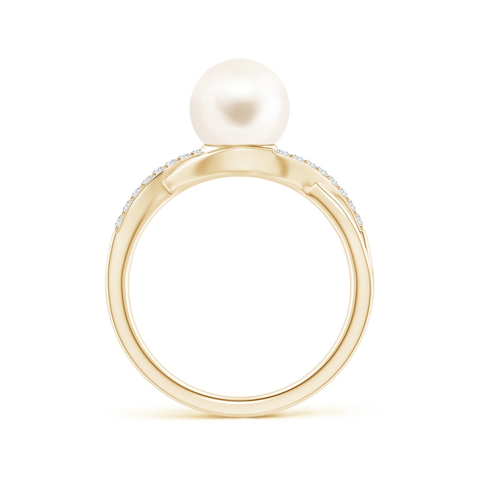 8mm AAA Freshwater Pearl Criss Cross Shank Engagement Ring in Yellow Gold side 1