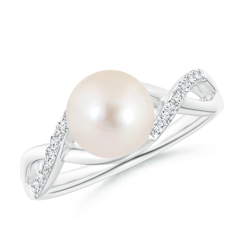 8mm AAAA Freshwater Pearl Criss Cross Shank Engagement Ring in P950 Platinum