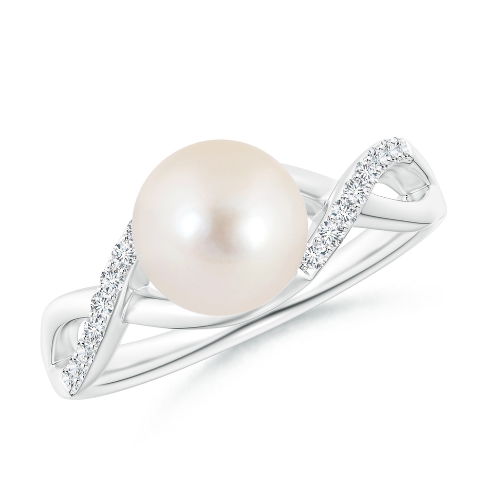 8mm AAAA Freshwater Pearl Criss Cross Shank Engagement Ring in P950 Platinum 