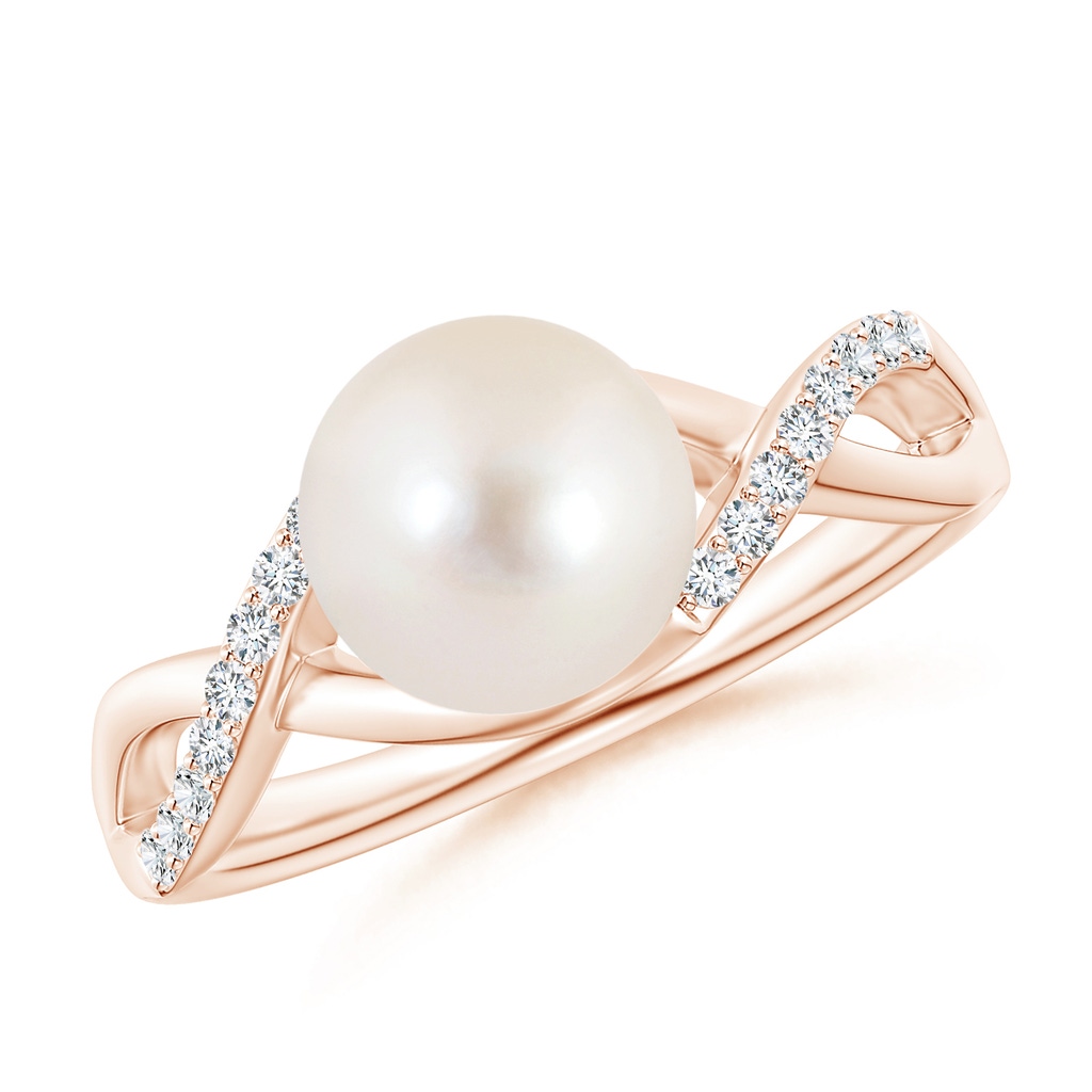 8mm AAAA Freshwater Pearl Criss Cross Shank Engagement Ring in Rose Gold