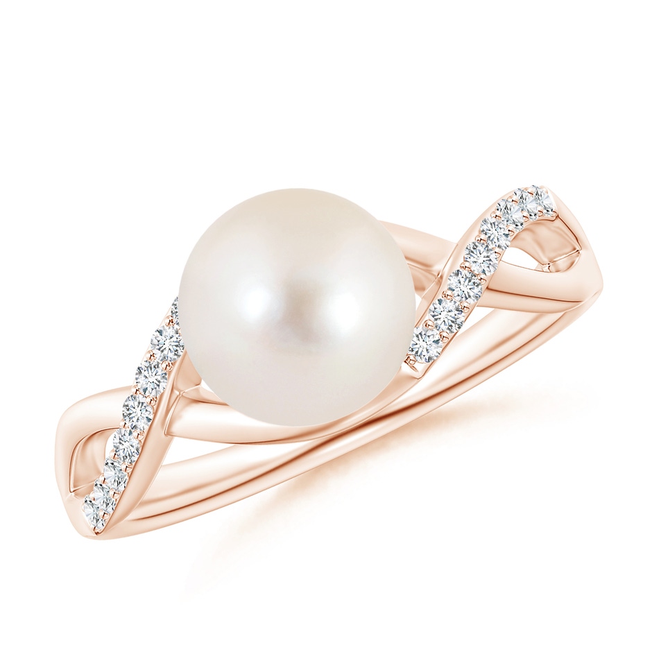 8mm AAAA Freshwater Pearl Criss Cross Shank Engagement Ring in Rose Gold 