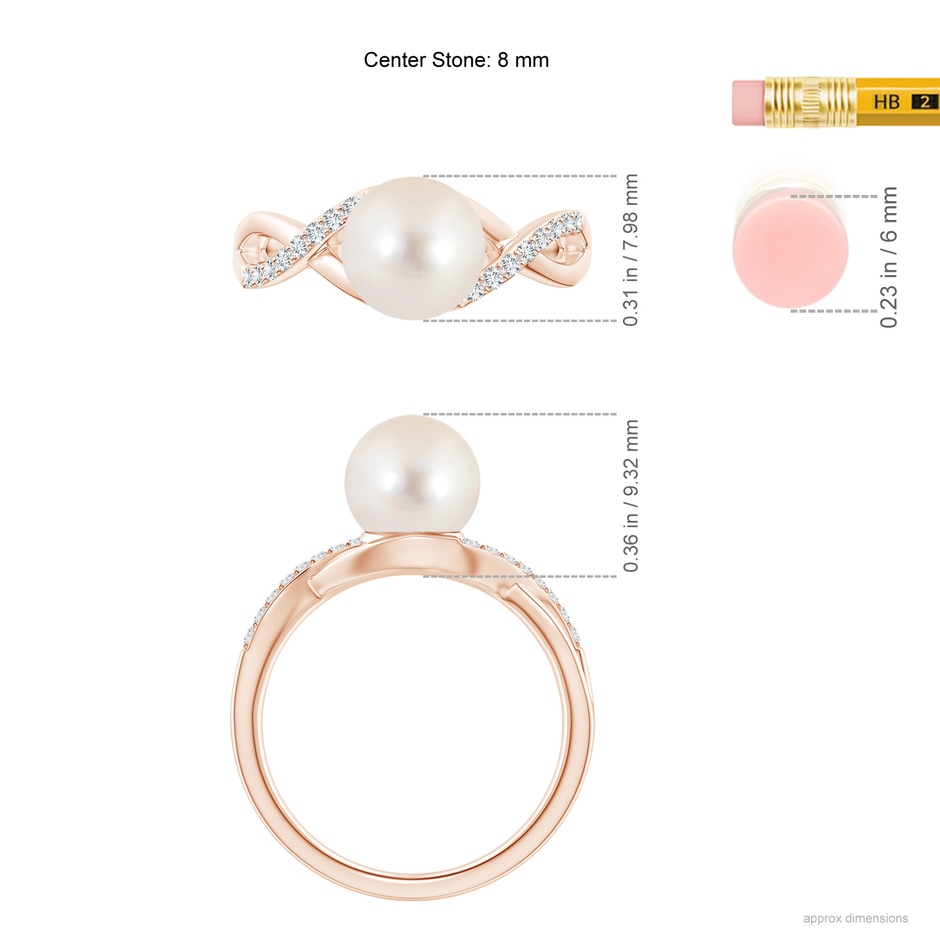 8mm AAAA Freshwater Pearl Criss Cross Shank Engagement Ring in Rose Gold ruler