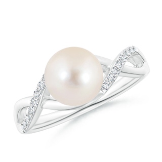 8mm AAAA Freshwater Pearl Criss Cross Shank Engagement Ring in White Gold