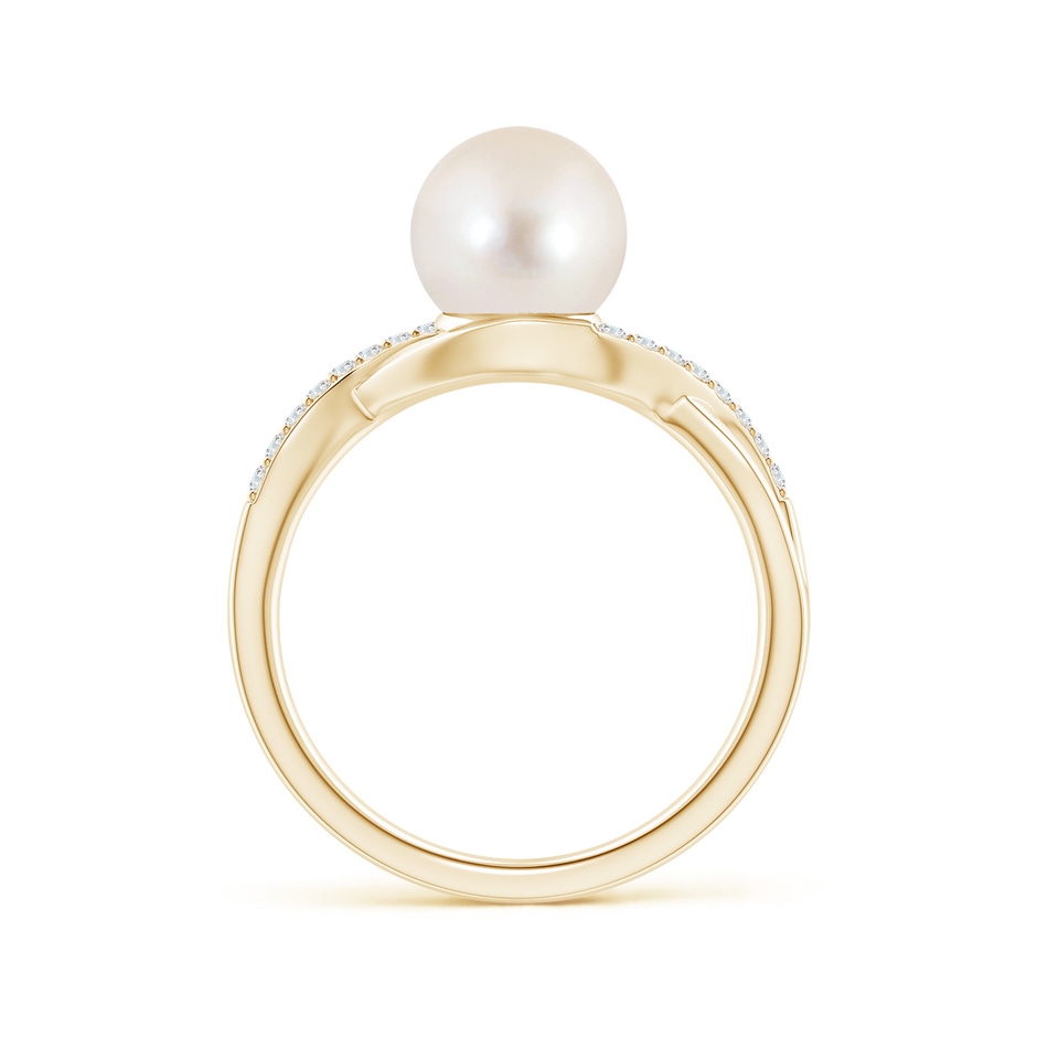 8mm AAAA Freshwater Pearl Criss Cross Shank Engagement Ring in Yellow Gold side 1