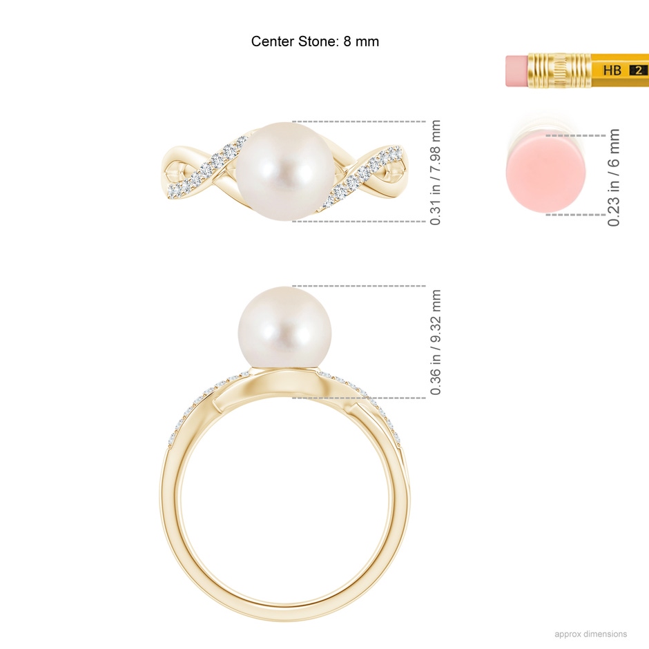 8mm AAAA Freshwater Pearl Criss Cross Shank Engagement Ring in Yellow Gold ruler