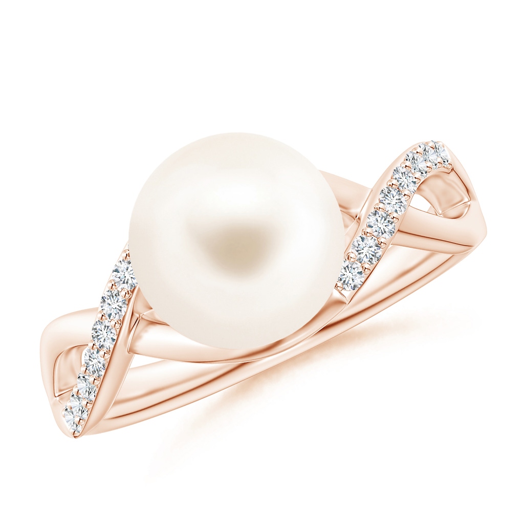 9mm AAA Freshwater Pearl Criss Cross Shank Engagement Ring in Rose Gold