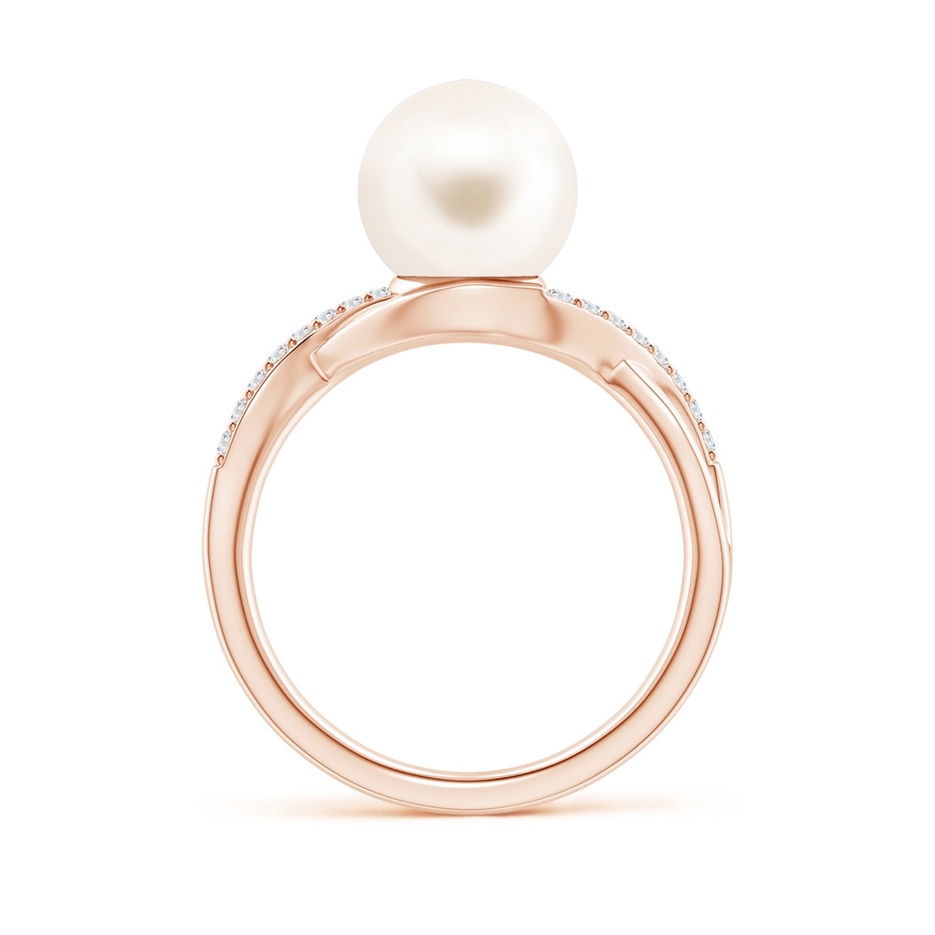 9mm AAA Freshwater Pearl Criss Cross Shank Engagement Ring in Rose Gold Side 1