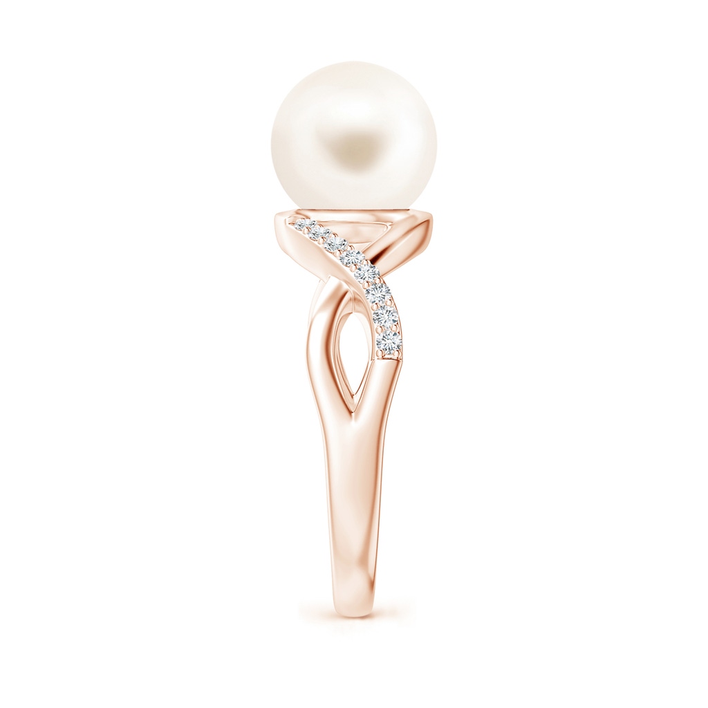 9mm AAA Freshwater Pearl Criss Cross Shank Engagement Ring in Rose Gold Side 2