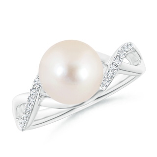 9mm AAAA Freshwater Pearl Criss Cross Shank Engagement Ring in P950 Platinum