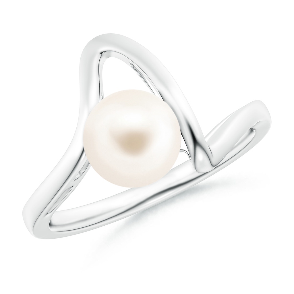 7mm AAA Freshwater Pearl Wave Shank Ring in White Gold