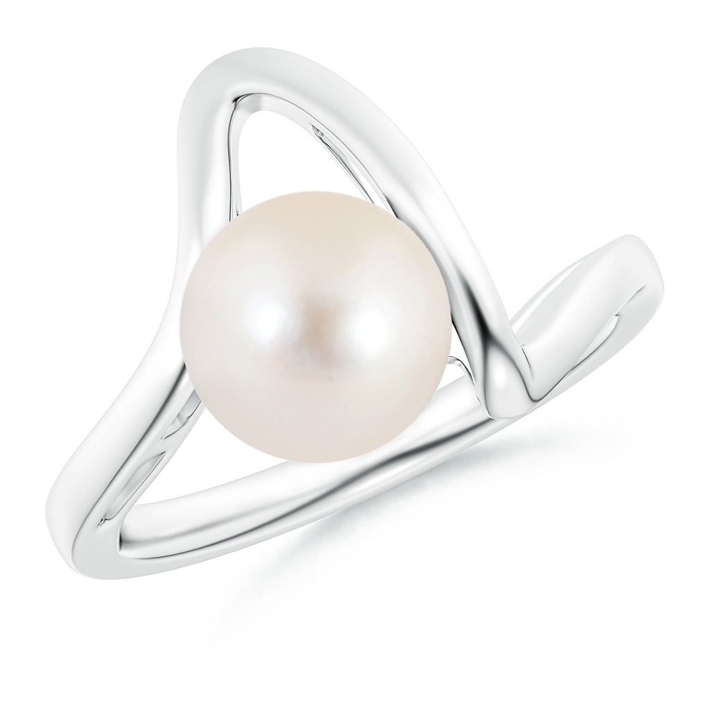 8mm AAAA Freshwater Pearl Wave Shank Ring in White Gold