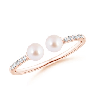 4mm AAA Two Stone Japanese Akoya Pearl Open Stackable Ring in Rose Gold