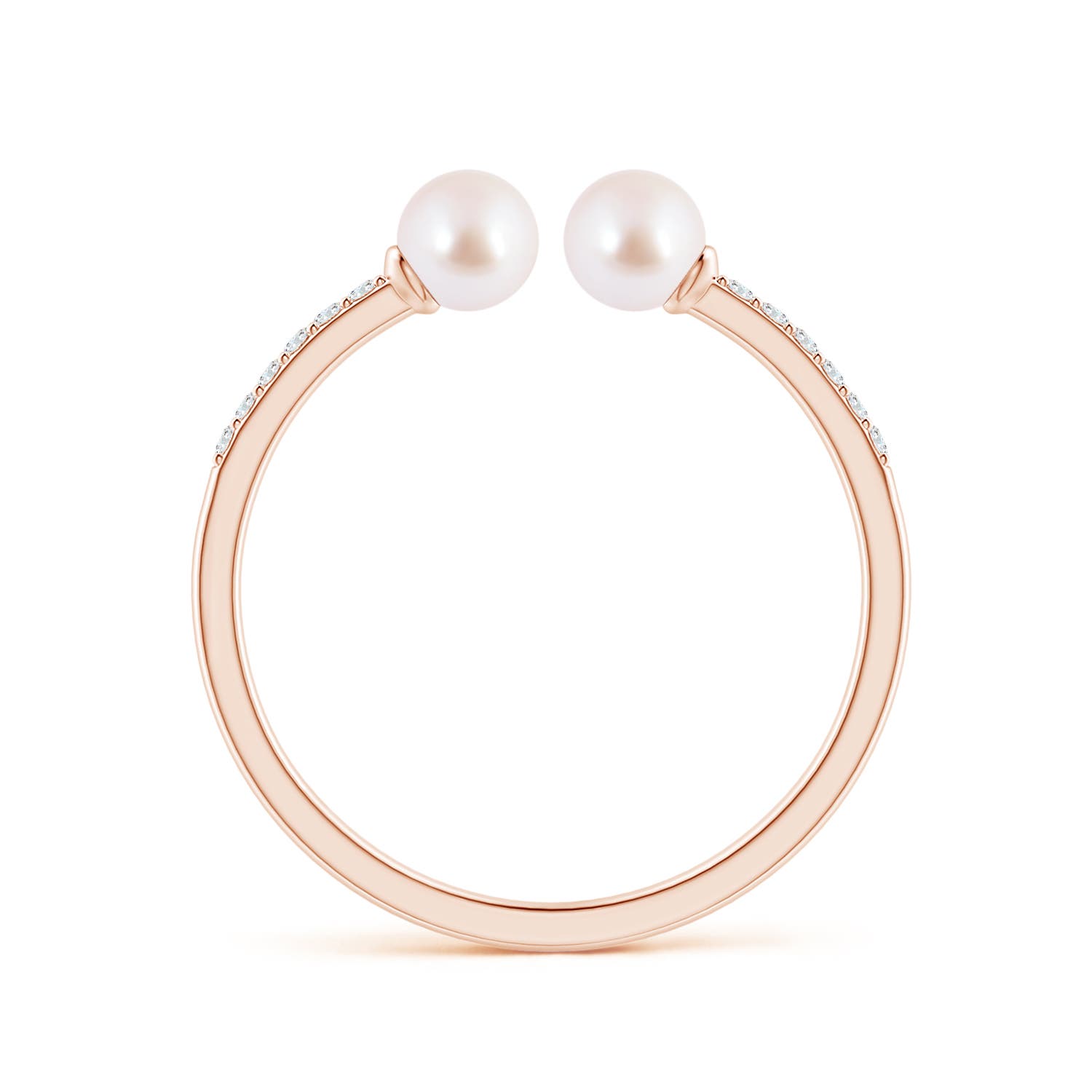 4mm AAA Two Stone Japanese Akoya Pearl Open Stackable Ring in Rose Gold