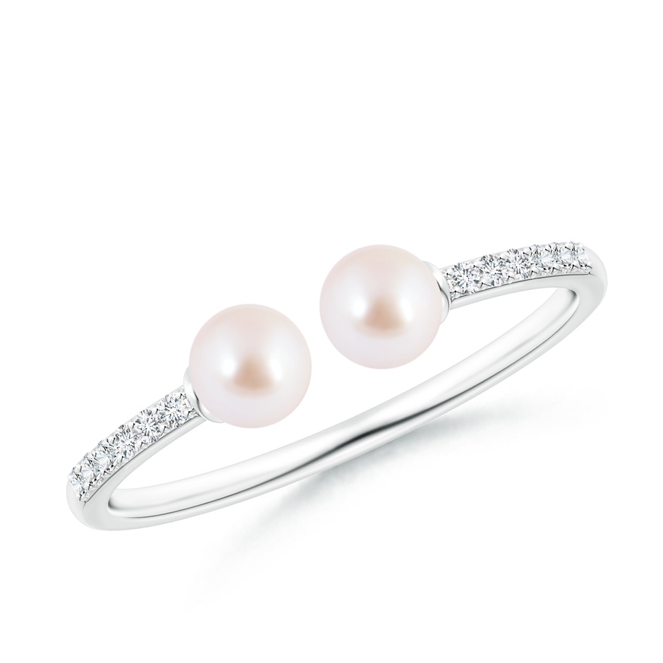 4mm AAA Two Stone Japanese Akoya Pearl Open Stackable Ring in White Gold 