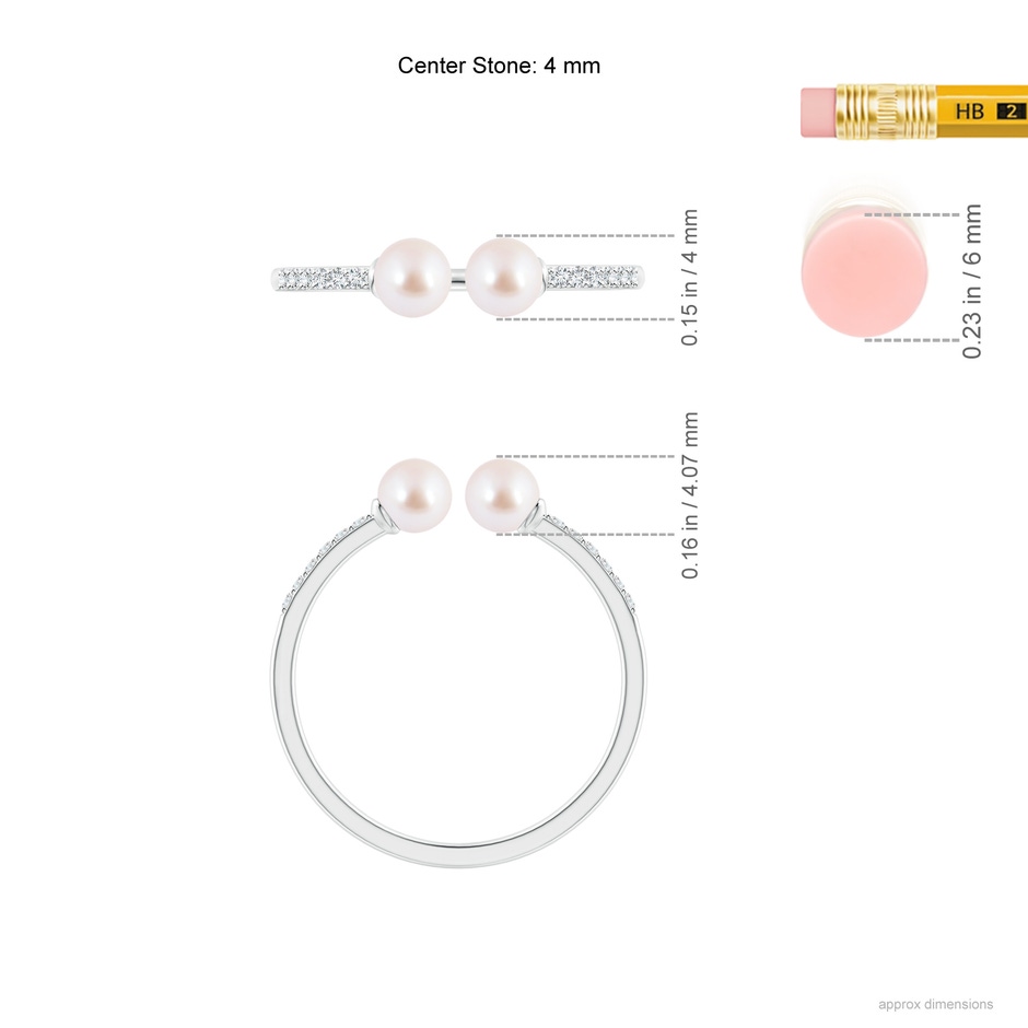 4mm AAA Two Stone Japanese Akoya Pearl Open Stackable Ring in White Gold ruler