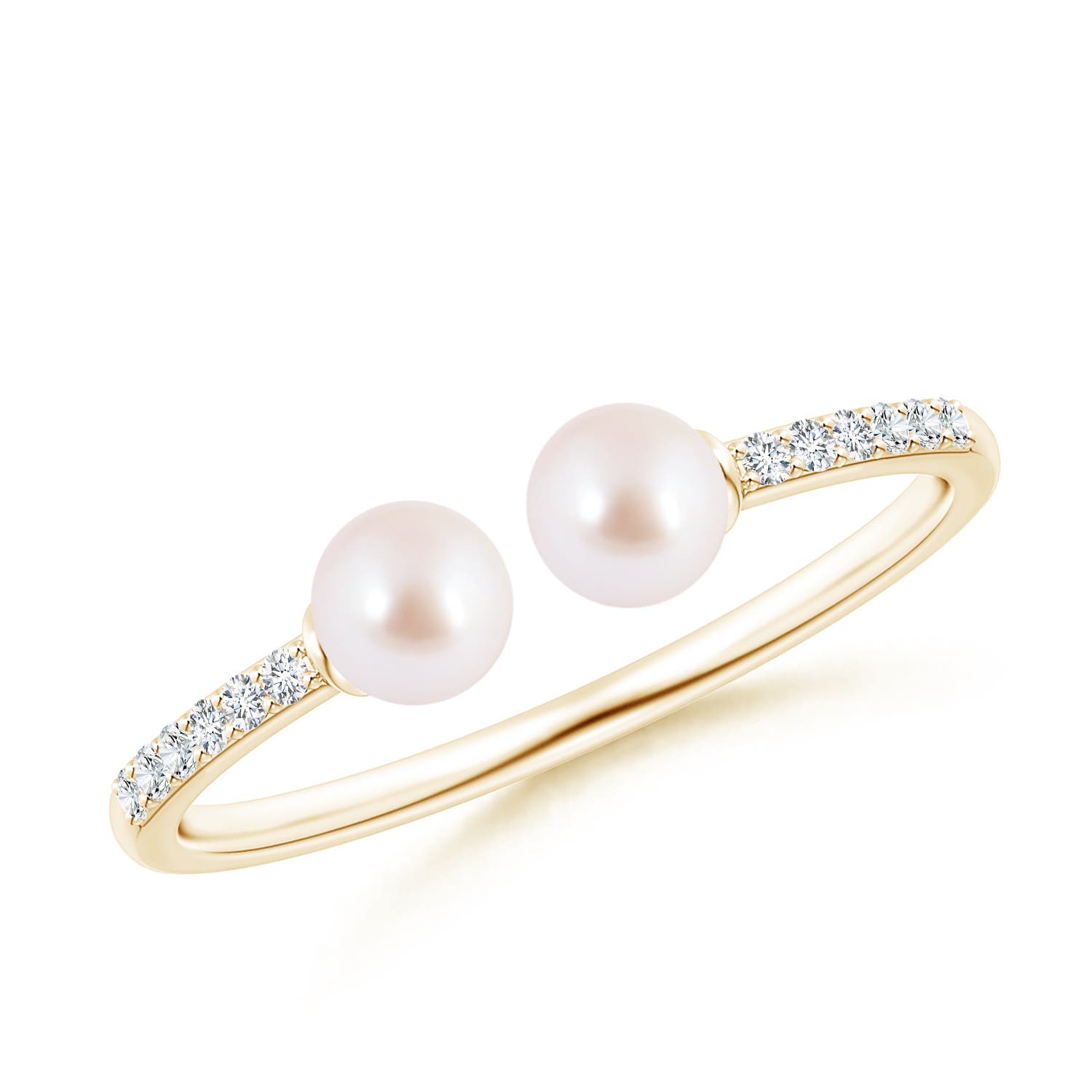 4mm AAA Two Stone Japanese Akoya Pearl Open Stackable Ring in Yellow Gold