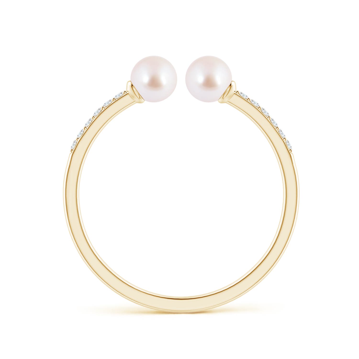 4mm AAA Two Stone Japanese Akoya Pearl Open Stackable Ring in Yellow Gold