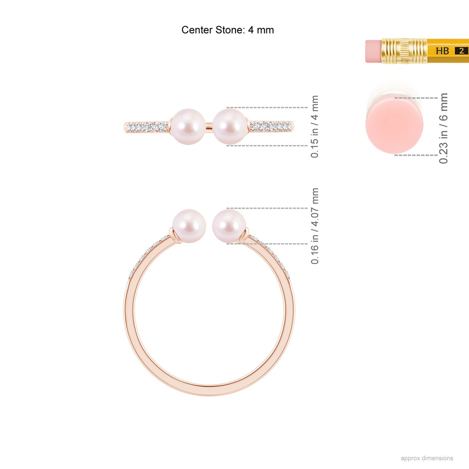 4mm AAAA Two Stone Japanese Akoya Pearl Open Stackable Ring in Rose Gold ruler