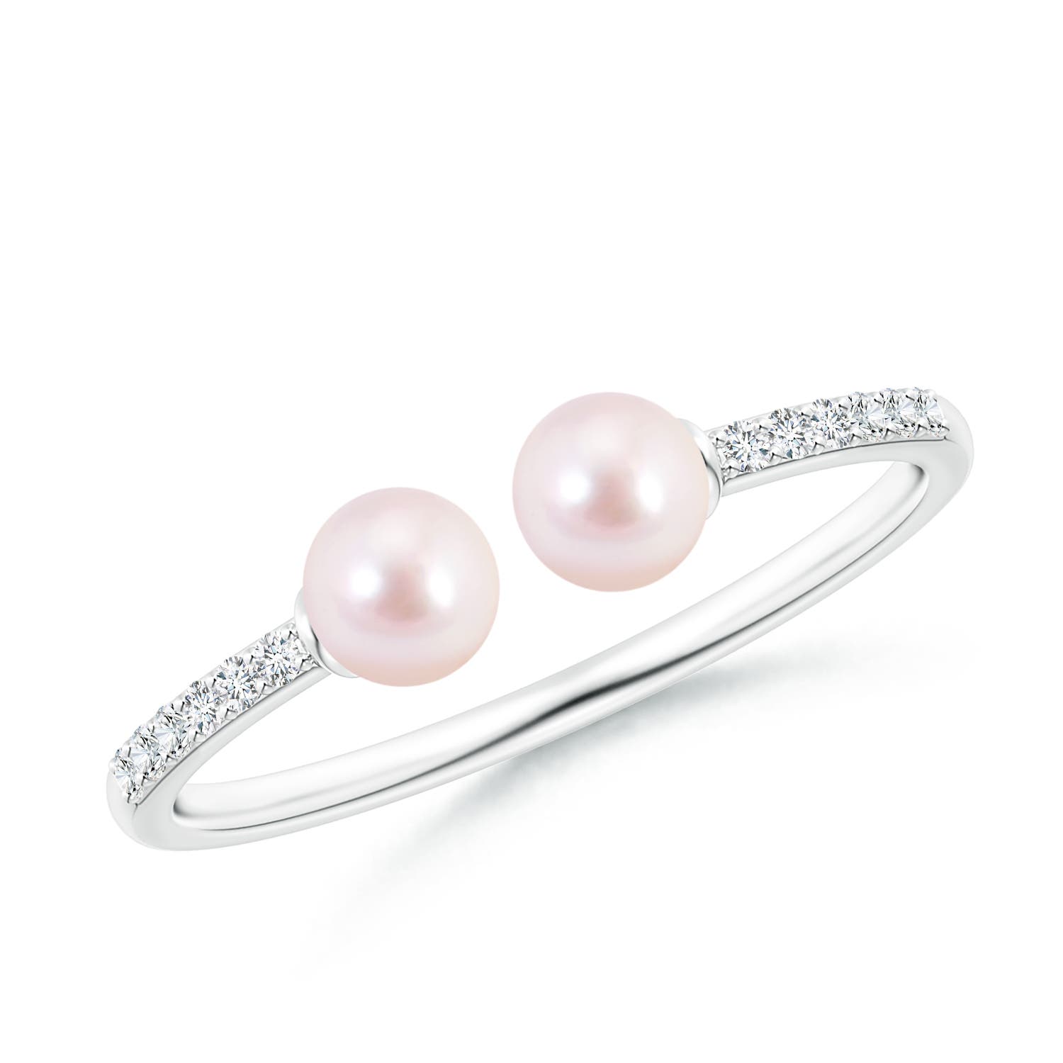 4mm AAAA Two Stone Japanese Akoya Pearl Open Stackable Ring in White Gold