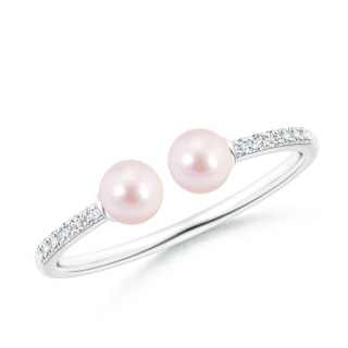 4mm AAAA Two Stone Japanese Akoya Pearl Open Stackable Ring in White Gold