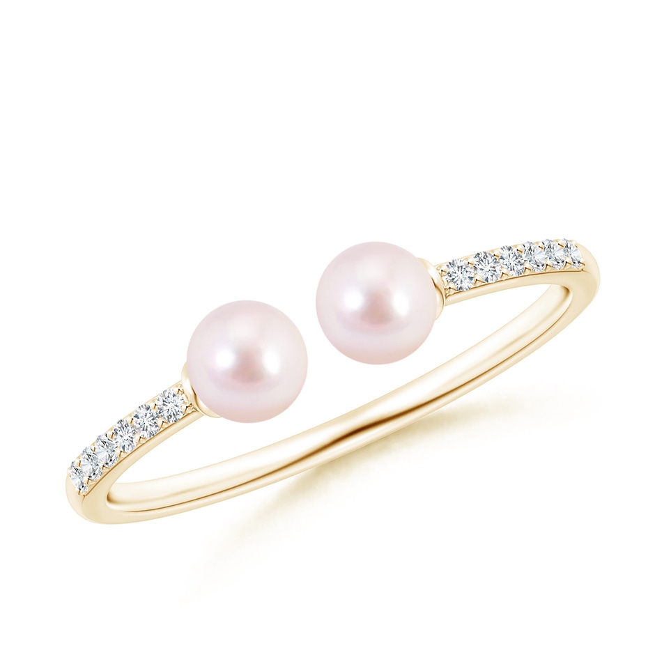 4mm AAAA Two Stone Japanese Akoya Pearl Open Stackable Ring in Yellow Gold 