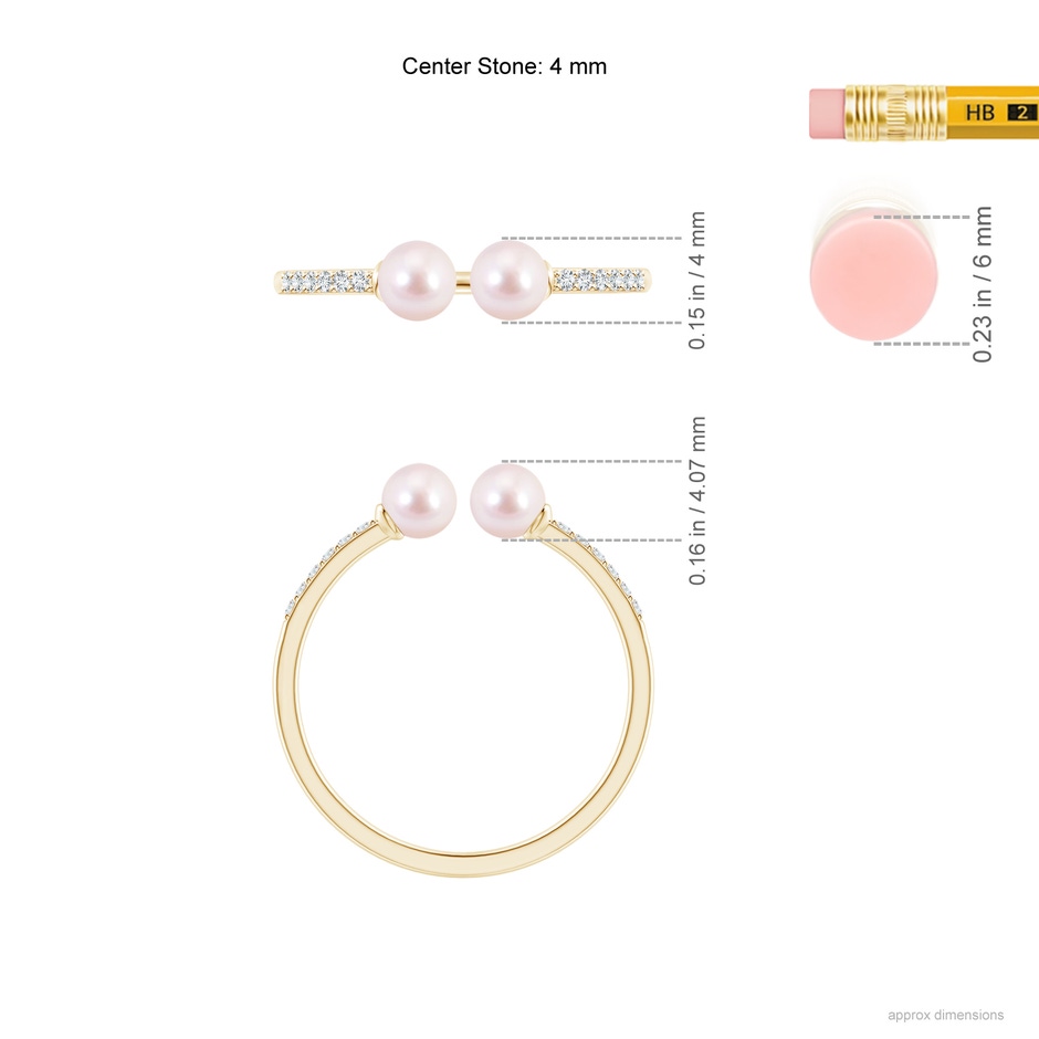 4mm AAAA Two Stone Japanese Akoya Pearl Open Stackable Ring in Yellow Gold ruler