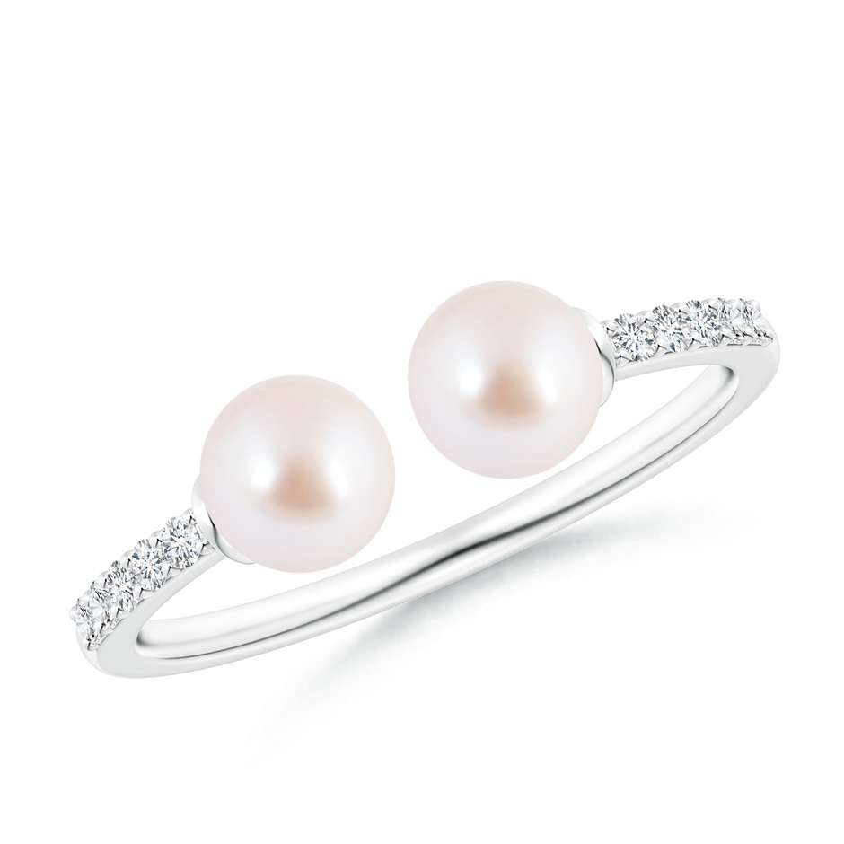 5mm AAA Two Stone Japanese Akoya Pearl Open Stackable Ring in White Gold 