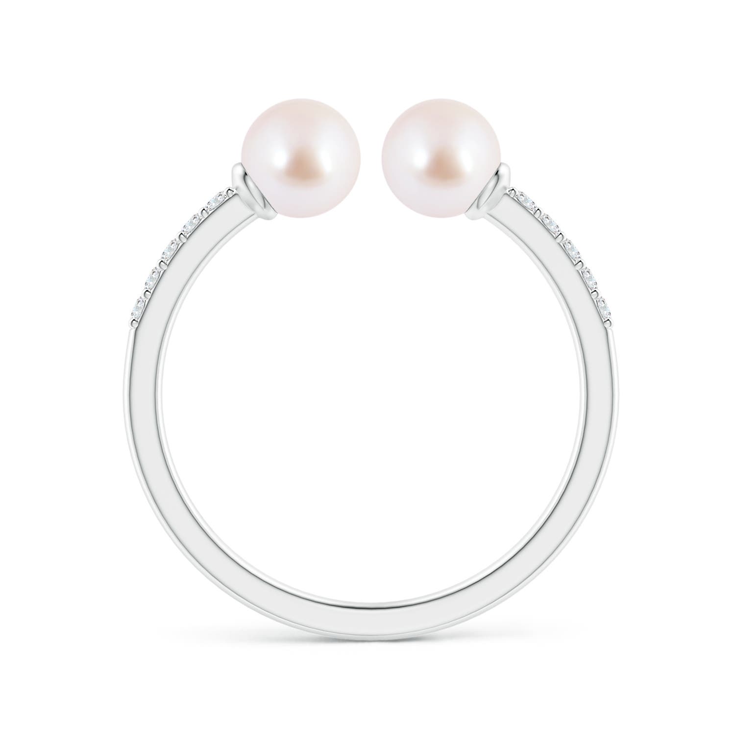 5mm AAA Two Stone Japanese Akoya Pearl Open Stackable Ring in White Gold - side 1