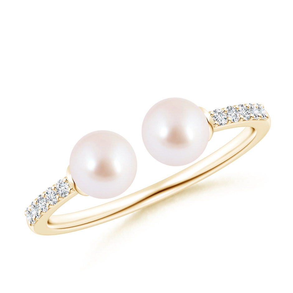 5mm AAA Two Stone Japanese Akoya Pearl Open Stackable Ring in Yellow Gold 