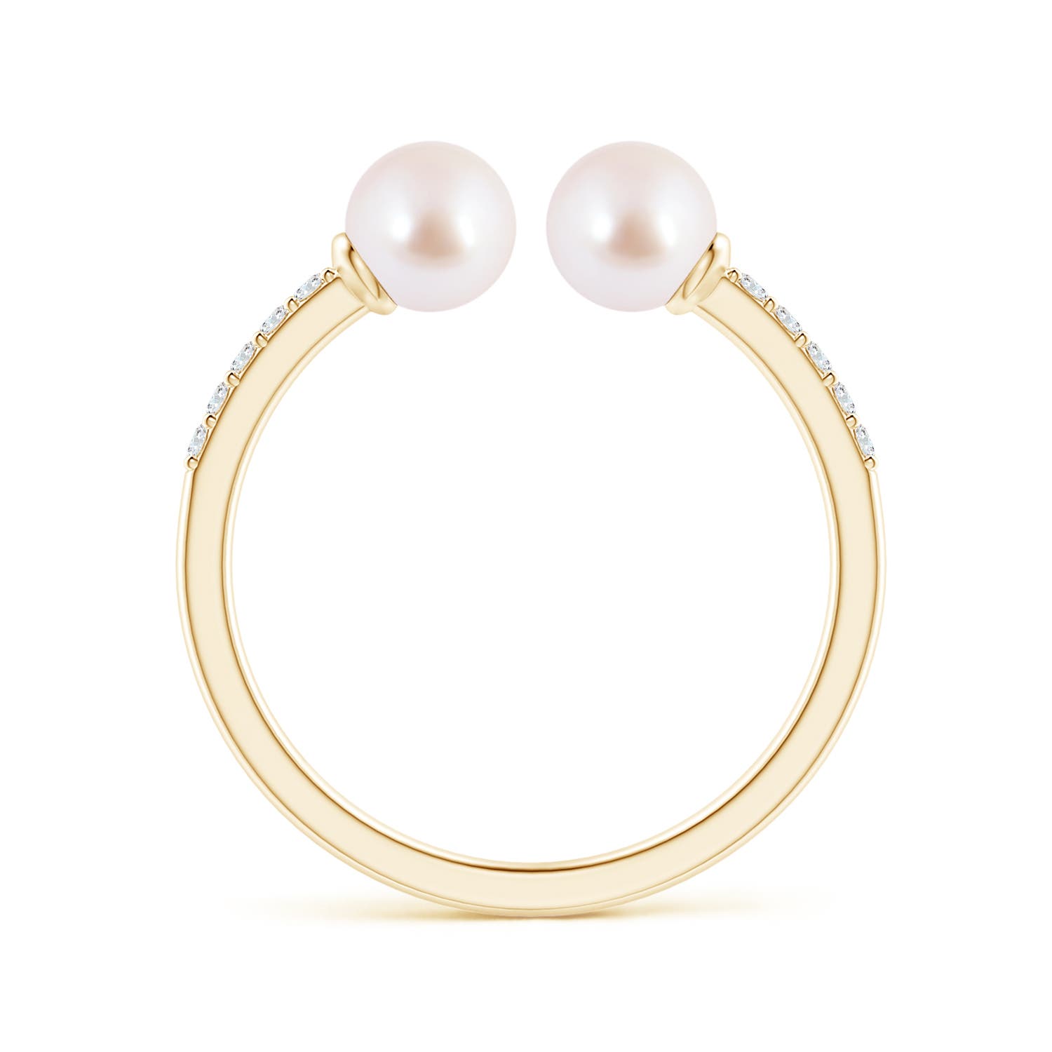 5mm AAA Two Stone Japanese Akoya Pearl Open Stackable Ring in Yellow Gold