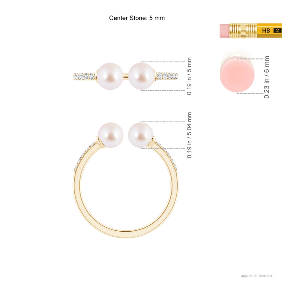5mm AAA Two Stone Japanese Akoya Pearl Open Stackable Ring in Yellow Gold ruler
