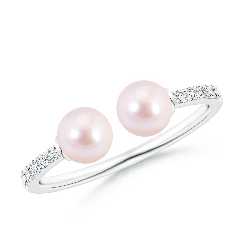 5mm AAAA Two Stone Japanese Akoya Pearl Open Stackable Ring in White Gold 