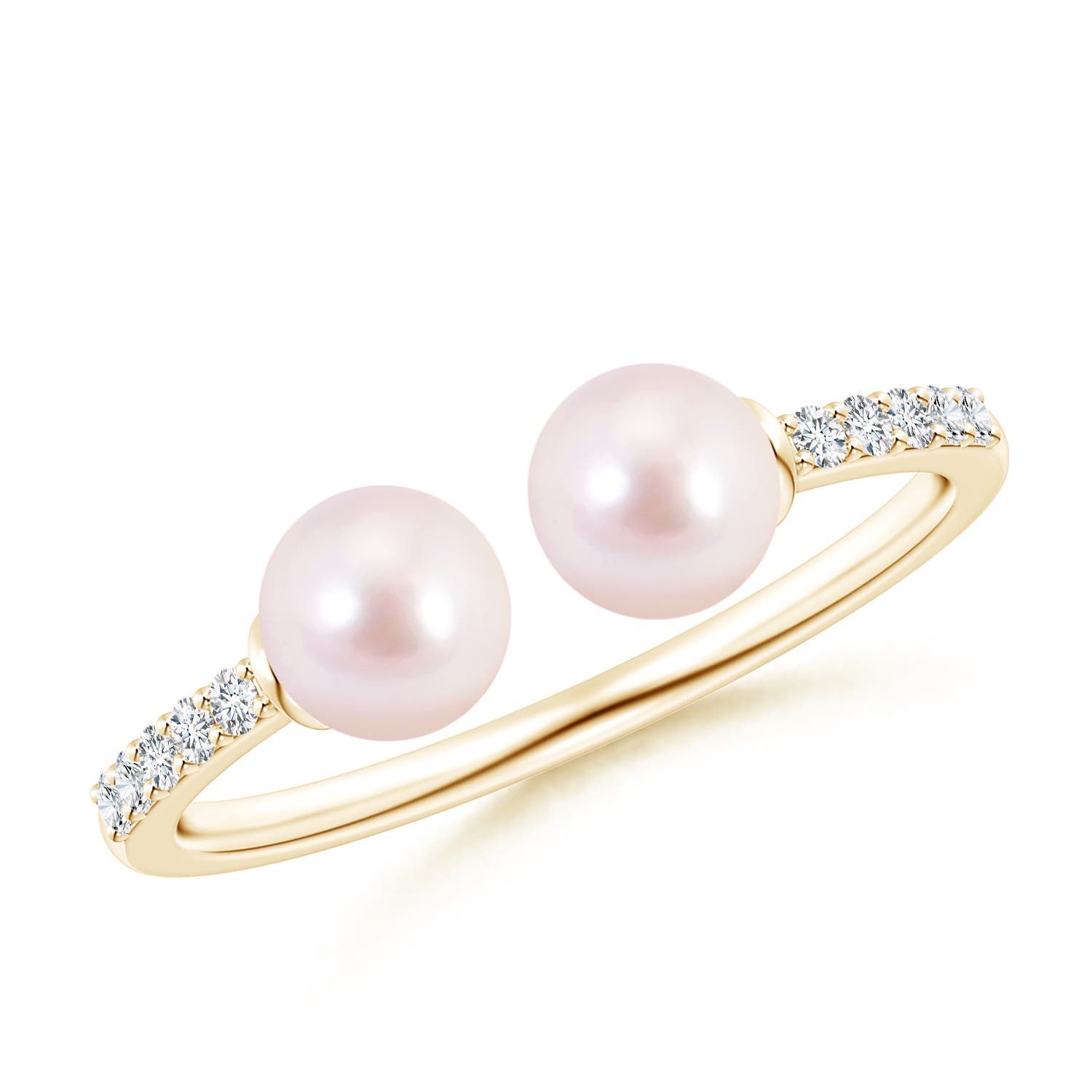 5mm AAAA Two Stone Japanese Akoya Pearl Open Stackable Ring in Yellow Gold