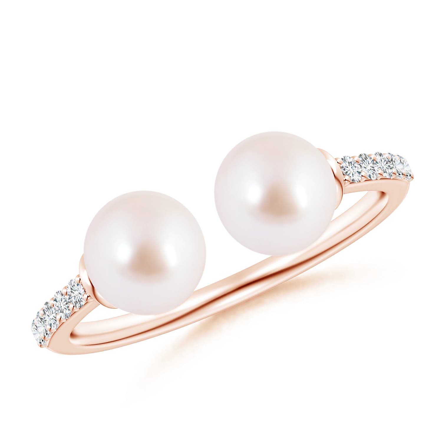 6mm AAA Two Stone Japanese Akoya Pearl Open Stackable Ring in Rose Gold