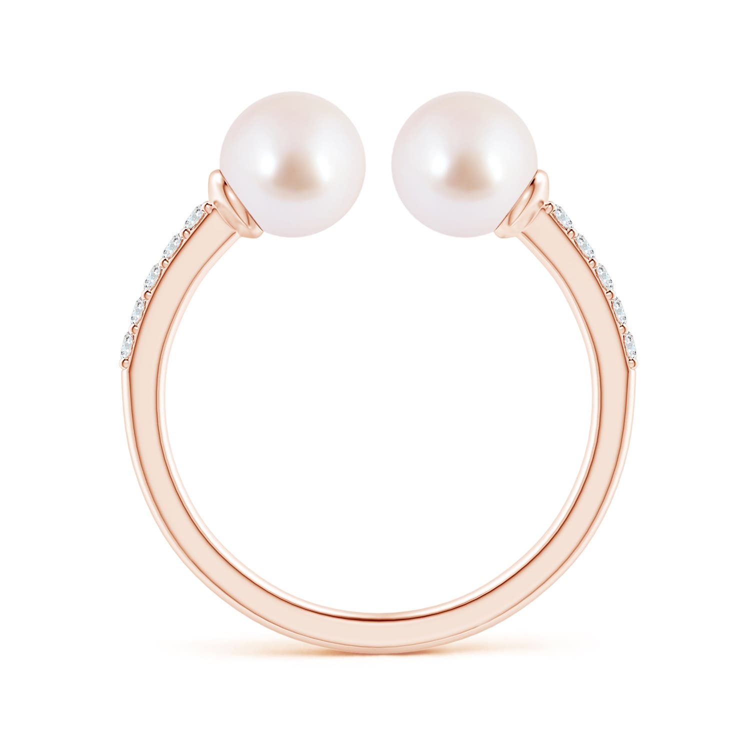 6mm AAA Two Stone Japanese Akoya Pearl Open Stackable Ring in Rose Gold