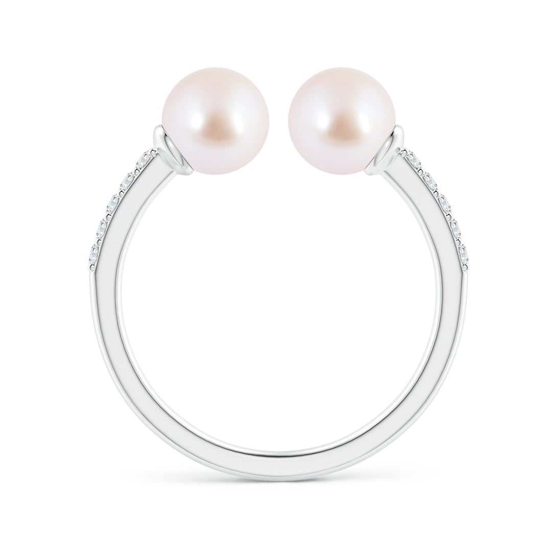 6mm AAA Two Stone Japanese Akoya Pearl Open Stackable Ring in White Gold - side 1