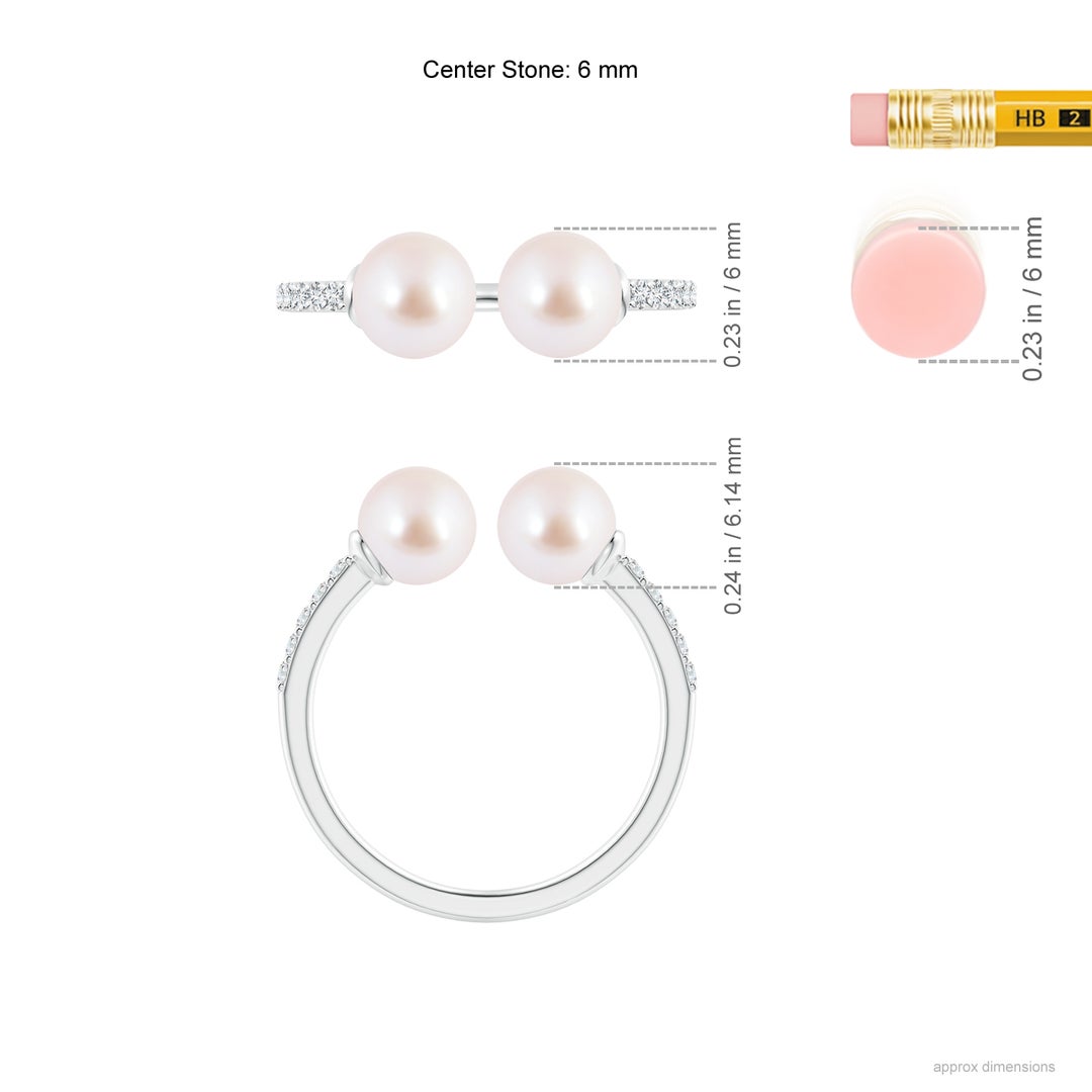6mm AAA Two Stone Japanese Akoya Pearl Open Stackable Ring in White Gold - ruler