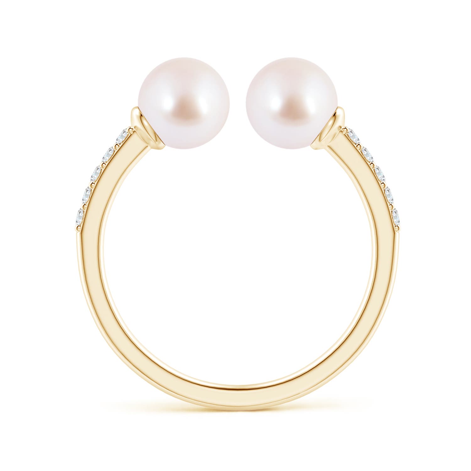 6mm AAA Two Stone Japanese Akoya Pearl Open Stackable Ring in Yellow Gold