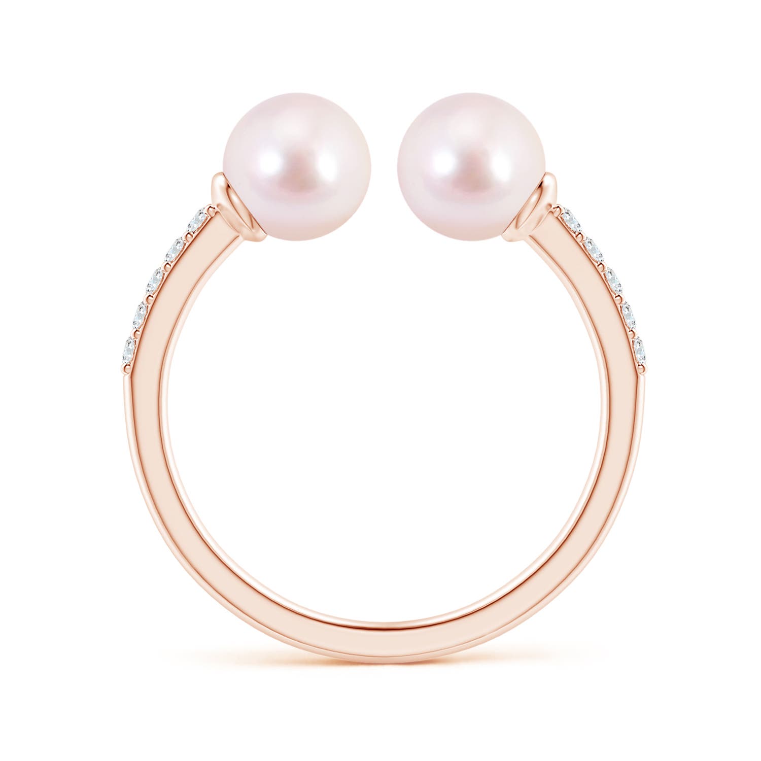 6mm AAAA Two Stone Japanese Akoya Pearl Open Stackable Ring in Rose Gold