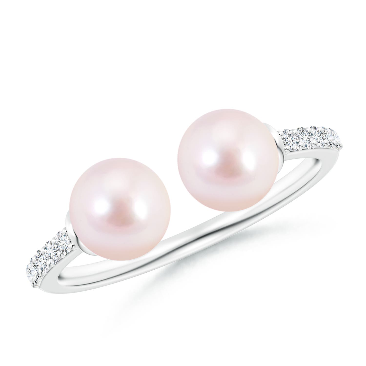 6mm AAAA Two Stone Japanese Akoya Pearl Open Stackable Ring in White Gold
