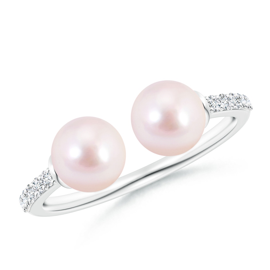 6mm AAAA Two Stone Japanese Akoya Pearl Open Stackable Ring in White Gold 