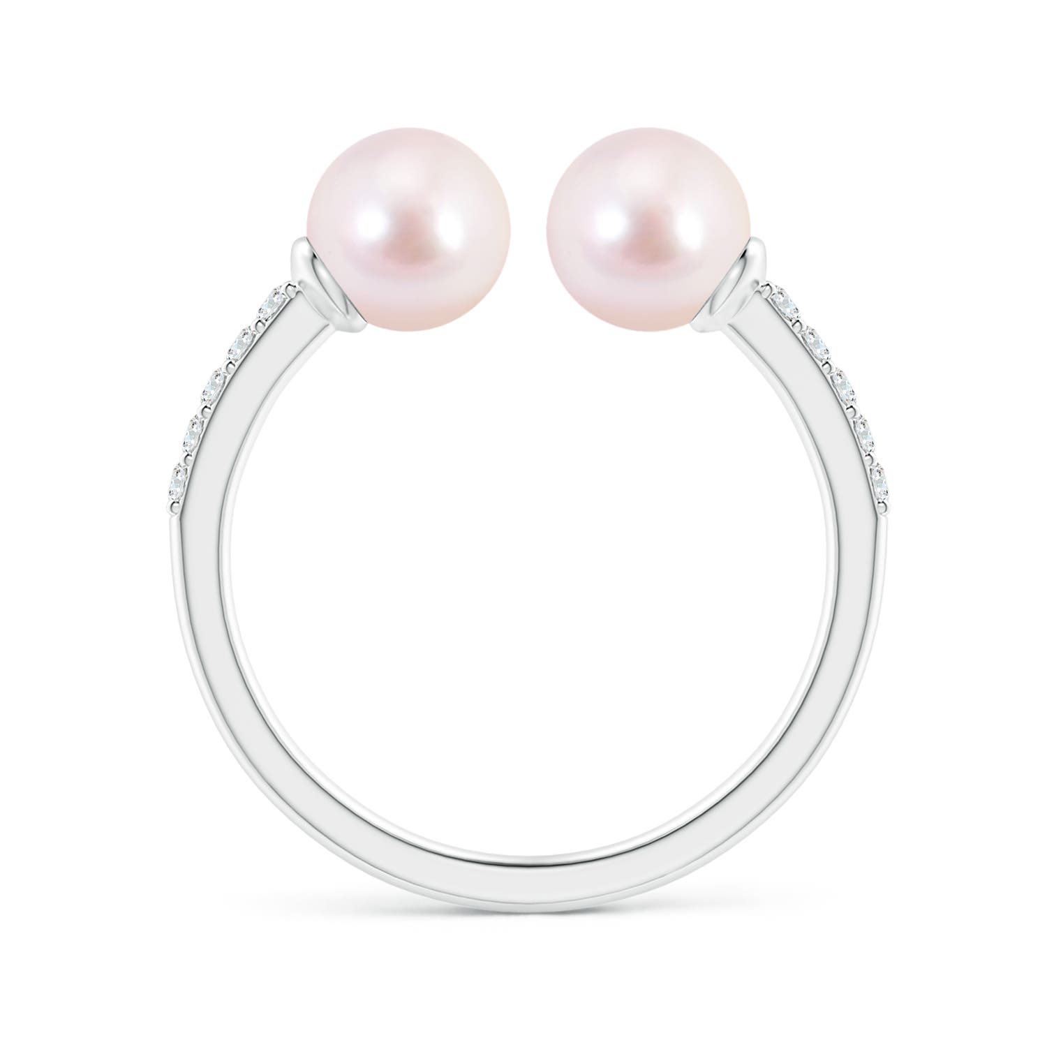 6mm AAAA Two Stone Japanese Akoya Pearl Open Stackable Ring in White Gold