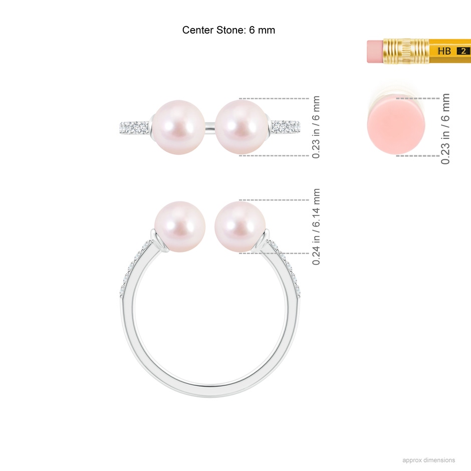 6mm AAAA Two Stone Japanese Akoya Pearl Open Stackable Ring in White Gold ruler