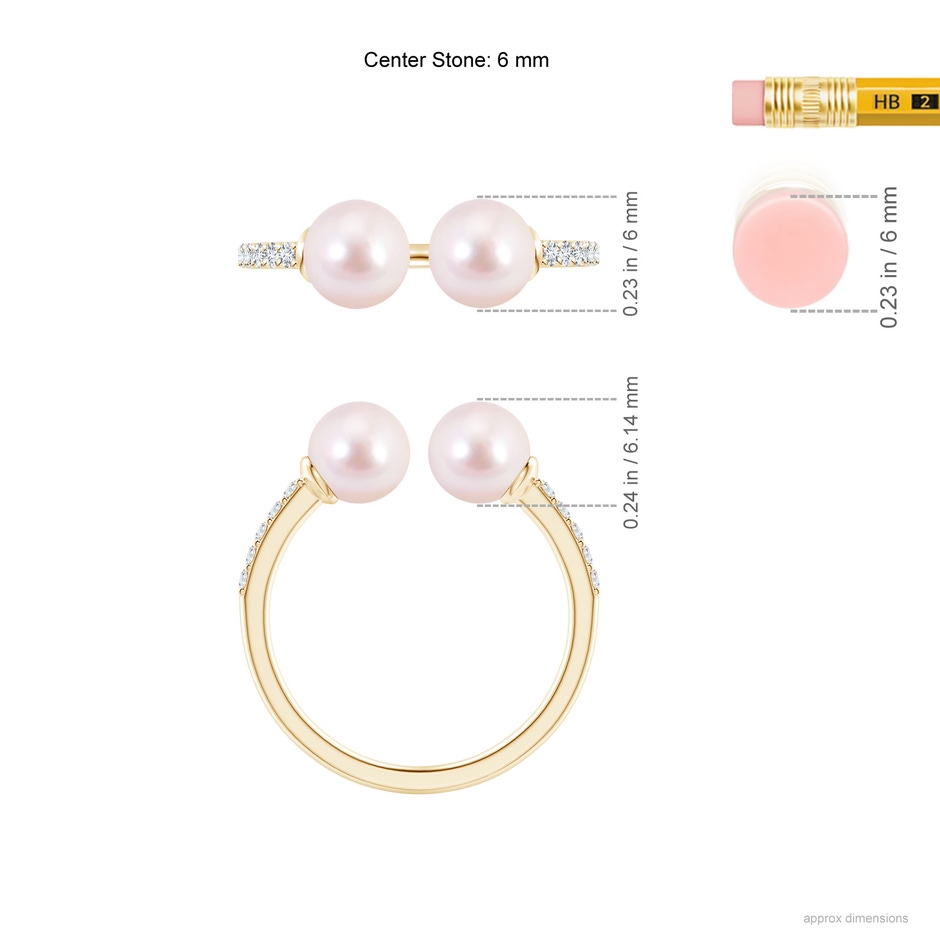 6mm AAAA Two Stone Japanese Akoya Pearl Open Stackable Ring in Yellow Gold ruler