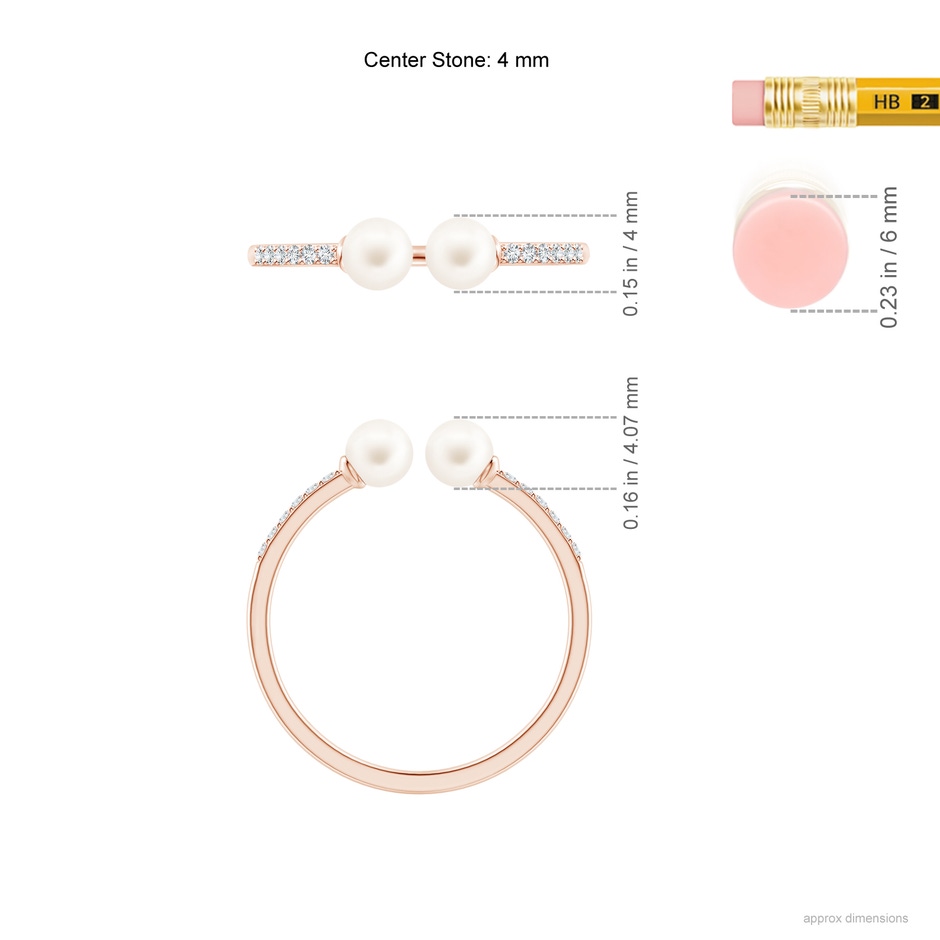 4mm AA Two Stone Freshwater Pearl Open Stackable Ring in Rose Gold ruler