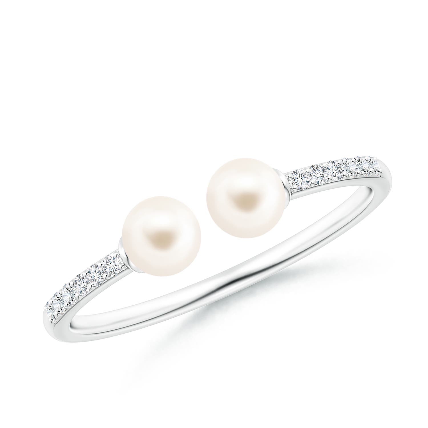 4mm AAA Two Stone Freshwater Pearl Open Stackable Ring in White Gold