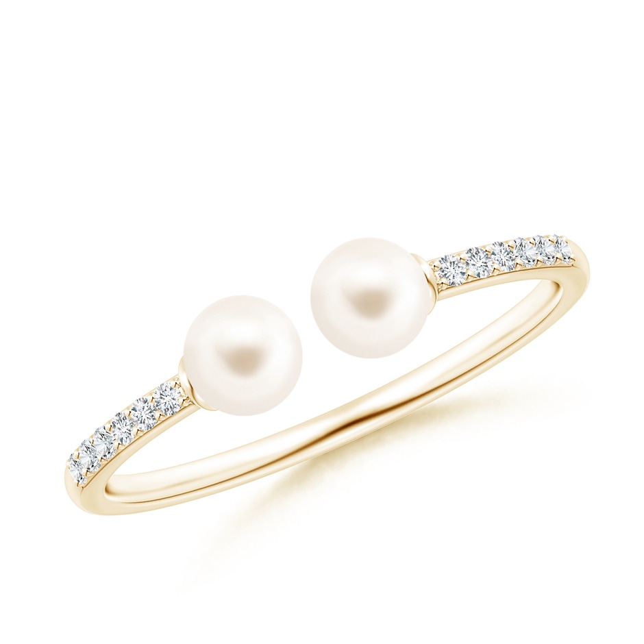 4mm AAA Two Stone Freshwater Pearl Open Stackable Ring in Yellow Gold 