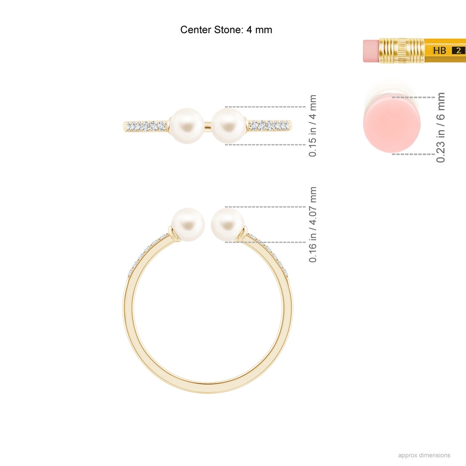 4mm AAA Two Stone Freshwater Pearl Open Stackable Ring in Yellow Gold ruler