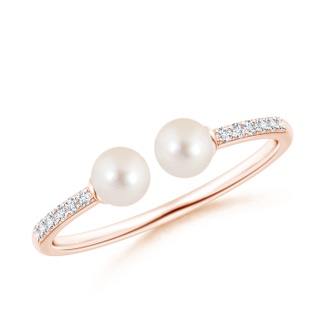 4mm AAAA Two Stone Freshwater Pearl Open Stackable Ring in Rose Gold